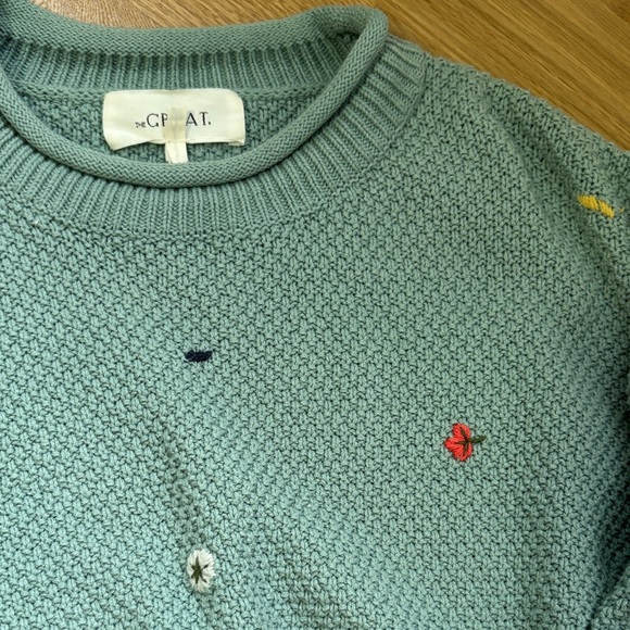 THE GREAT. Blue Sweater with Embroidered Accents - Picture 5 of 8
